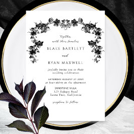Elegant Enchanting Black Garlands Wedding Kaart
