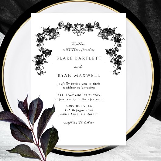 Elegant Enchanting Black Garlands Wedding Kaart