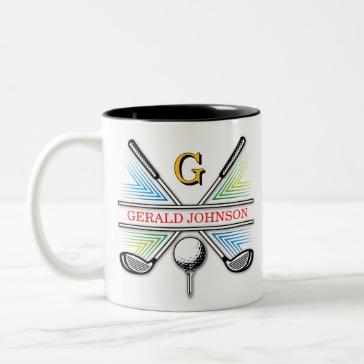 Elegant Energetisch Golf Monogram Ontwerp Tweekleurige Koffiemok (Links)