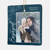 Elegant Engaged kerst Snowflakes Blue Keramisch Ornament (Links)