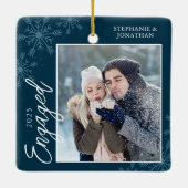 Elegant Engaged kerst Snowflakes Blue Keramisch Ornament (Achterkant)