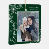 Elegant Engaged kerst Snowflakes Green Keramisch Ornament (Rechts)