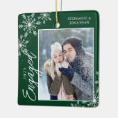 Elegant Engaged kerst Snowflakes Green Keramisch Ornament (Links)