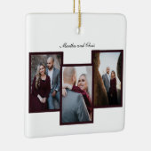 Elegant Engaged Married Script 3 Photo Collage Red Keramisch Ornament (Rechts)