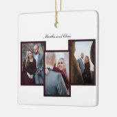 Elegant Engaged Married Script 3 Photo Collage Red Keramisch Ornament (Links)