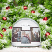 Elegant Engaged Married Script 3 Photo Collage Red Sneeuwbol (Kerstmis)