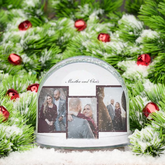 Elegant Engaged Married Script 3 Photo Collage Red Sneeuwbol (Kerstmis)