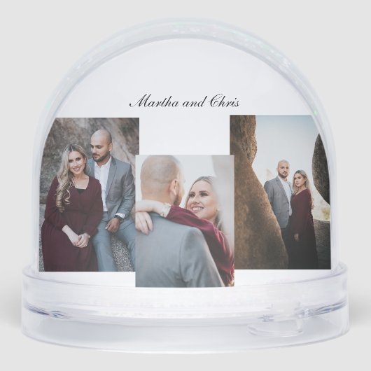 Elegant Engaged Married Script 3 Photo Collage Red Sneeuwbol (Achterkant)