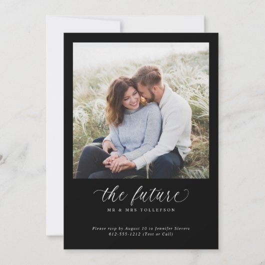 Elegant Engaged Modern Black Engagement Party Kaart (Achterkant)