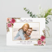 Elegant Engaged Photo Floral Wedding Gold Lijst Save The Date (Staand voorkant)