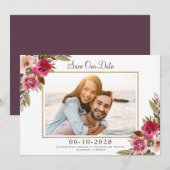 Elegant Engaged Photo Floral Wedding Gold Lijst Save The Date (Voorkant / Achterkant)