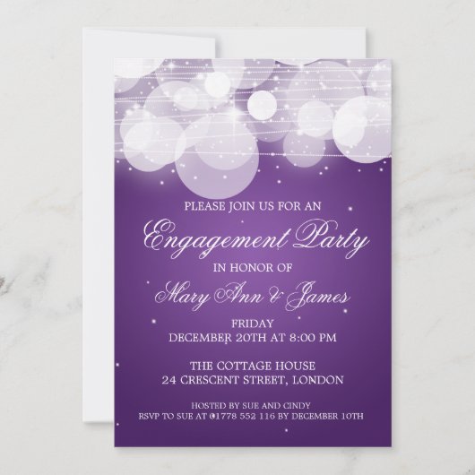 Elegant Engagement Party Glow & Sparkle Paars Kaart (Voorkant)