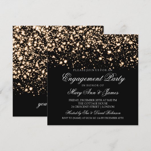Elegant Engagement Party Gold Midnight Glam Kaart (Voorkant / Achterkant)