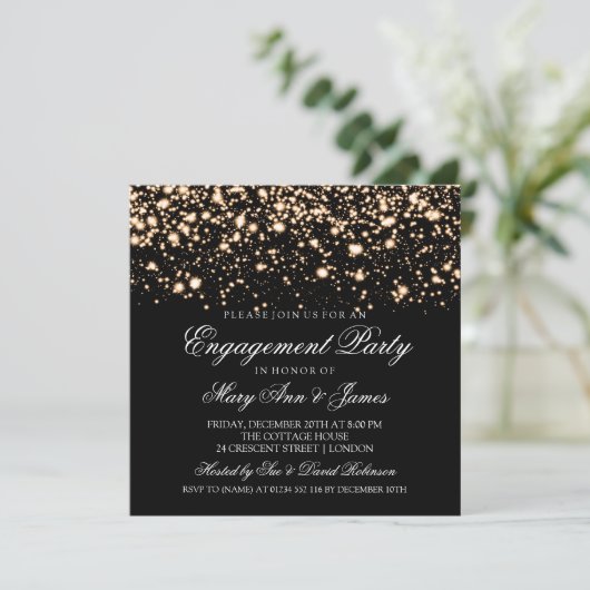 Elegant Engagement Party Gold Midnight Glam Kaart (Staand voorkant)