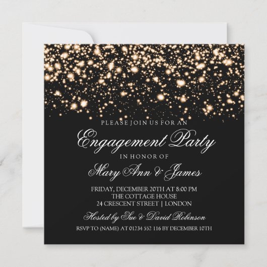 Elegant Engagement Party Gold Midnight Glam Kaart (Voorkant)