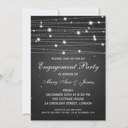Elegant Engagement Party Sparging Lines Black Kaart (Voorkant)