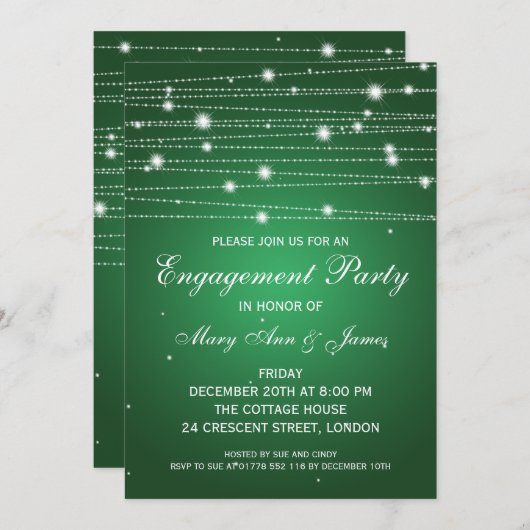 Elegant Engagement Party Sparging Lines Emerald Kaart (Voorkant / Achterkant)