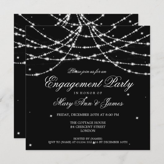 Elegant Engagement Party Sparging String Black Kaart (Voorkant / Achterkant)