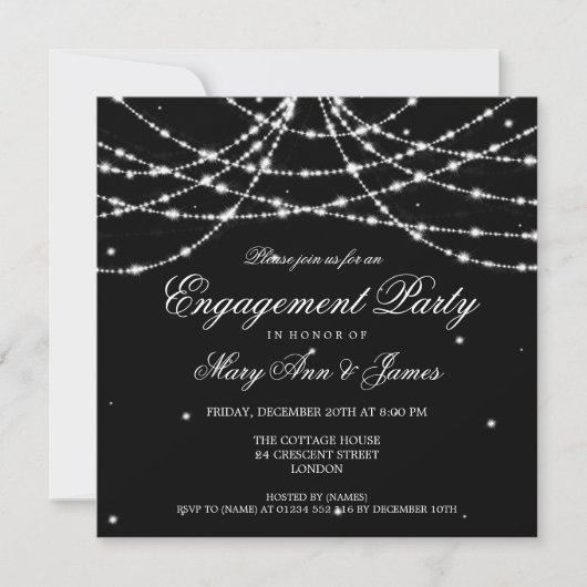 Elegant Engagement Party Sparging String Black Kaart (Voorkant)