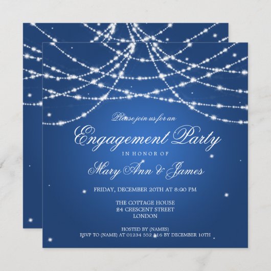 Elegant Engagement Party Sparging String Blue Kaart (Voorkant / Achterkant)
