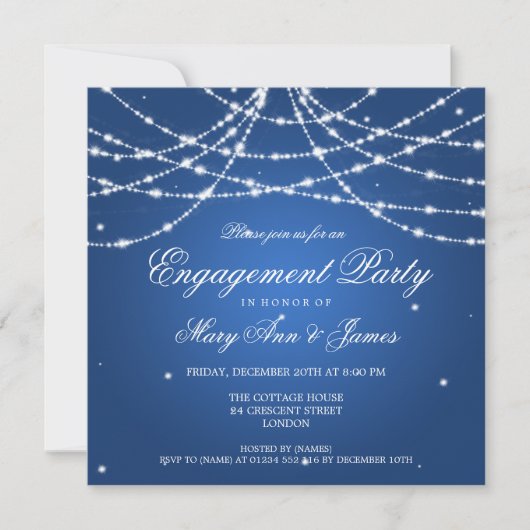 Elegant Engagement Party Sparging String Blue Kaart (Voorkant)