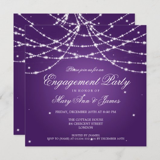 Elegant Engagement Party Sparging String Paars Kaart (Voorkant / Achterkant)