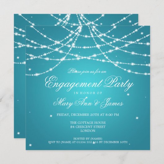 Elegant Engagement Party Sparging String Turquois Kaart (Voorkant / Achterkant)
