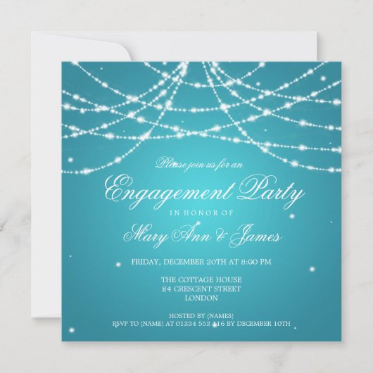Elegant Engagement Party Sparging String Turquois Kaart (Voorkant)