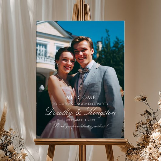Elegant engagement party welcome sign with photo poster