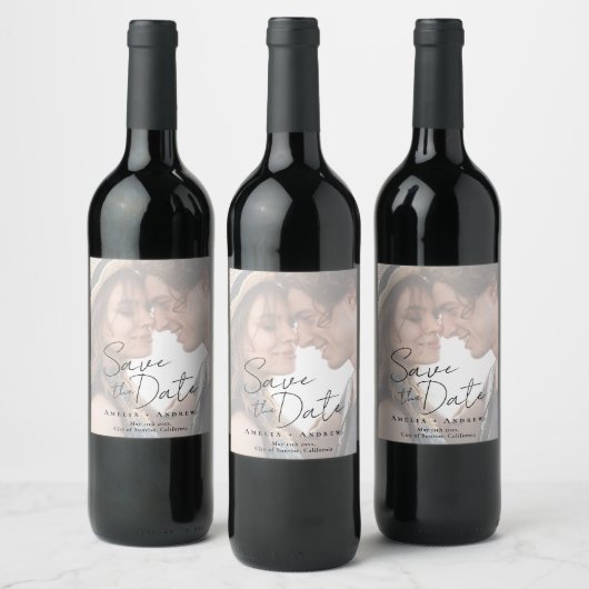 Elegant Engagement Photo Script Wedding Wijn Etiket (Flessen)