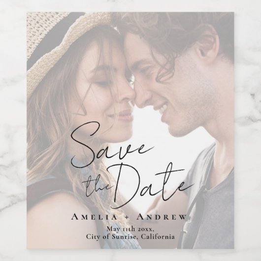 Elegant Engagement Photo Script Wedding Wijn Etiket (Enkel label)