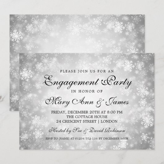Elegant Engagement Winter Wonderland Silver Kaart (Voorkant / Achterkant)
