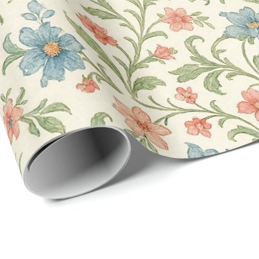 Elegant Engels Shabby Chic Floral Art Pattern Cadeaupapier (Rol Hoek)