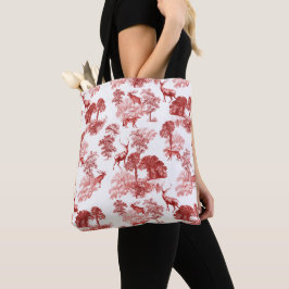 Elegant Engels Toile Woodland Deer Fox Tote Bag