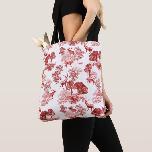Elegant  Engels Toile Woodland Deer Fox Tote Bag (Dichtbij)