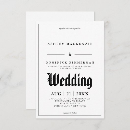 Elegant Engraded English Calligraphy Black Border Kaart (Voorkant / Achterkant)