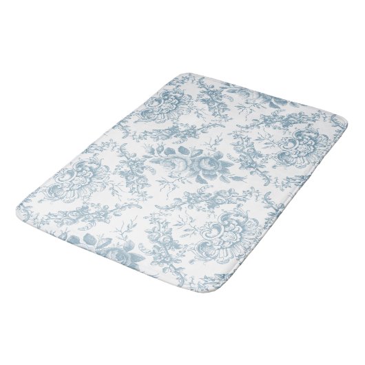 Elegant Engraved Blue and White Floral Toile Badmat (Gekanteld)