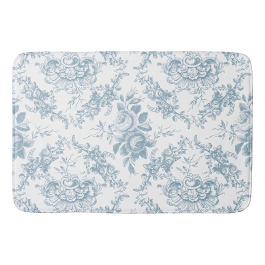 Elegant Engraved Blue and White Floral Toile Badmat (Voorkant)