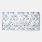 Elegant Engraved Blue and White Floral Toile Bureaumat (Keyboard & Muis)