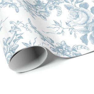 Elegant Engraved Blue and White Floral Toile Cadeaupapier