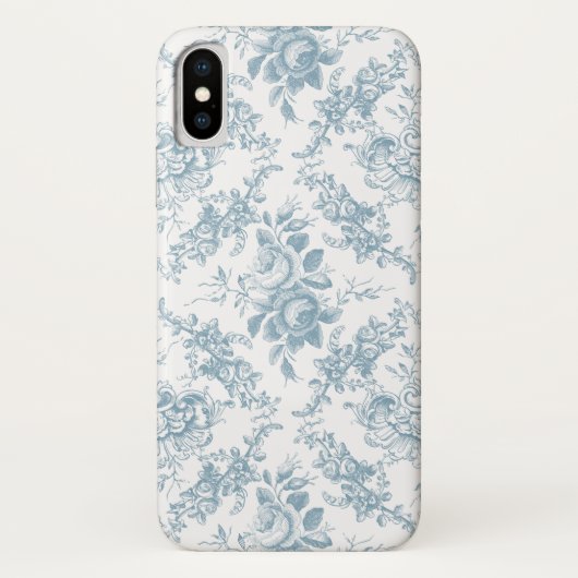 Elegant Engraved Blue and White Floral Toile Case-Mate iPhone Case (Achterkant)