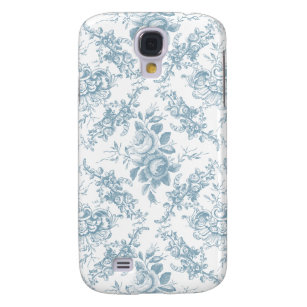 Elegant Engraved Blue and White Floral Toile Galaxy S4 Hoesje