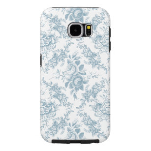 Elegant Engraved Blue and White Floral Toile Samsung Galaxy S6 Hoesje