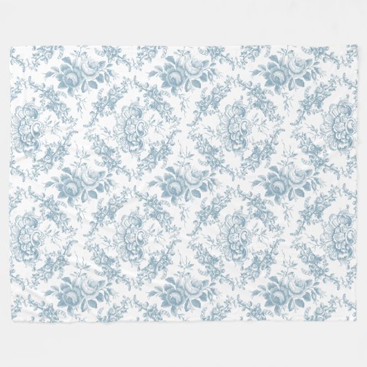 Elegant Engraved Blue and White Floral Toile Fleece Deken (Voorkant (Horizontaal))