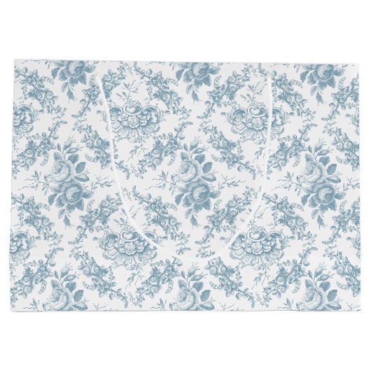 Elegant Engraved Blue and White Floral Toile Groot Cadeauzakje (Achterkant)