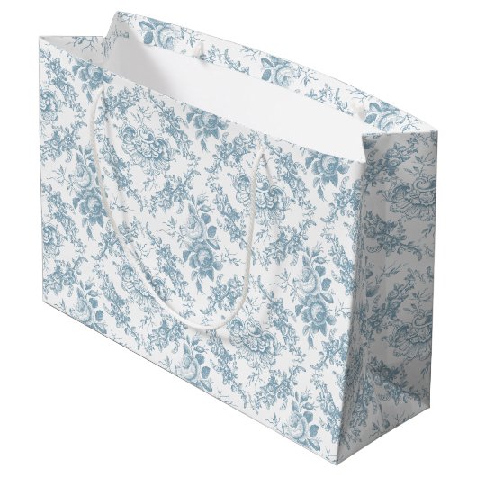 Elegant Engraved Blue and White Floral Toile Groot Cadeauzakje (Achterkant Gekanteld)