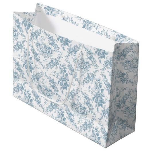 Elegant Engraved Blue and White Floral Toile Groot Cadeauzakje (Voorkant Gekanteld)