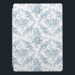 Elegant Engraved Blue and White Floral Toile iPad Pro Cover<br><div class="desc">Elegant  geïnspireerd,  gegraveerd met een stoffig blauw floreel patroon met rozen,  wijnstokken en rollen op een witte achtergrond. Het naadloze patroon kan omhoog of omlaag worden geschraapt.</div>