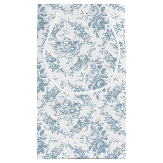 Elegant Engraved Blue and White Floral Toile Klein Cadeauzakje (Achterkant)