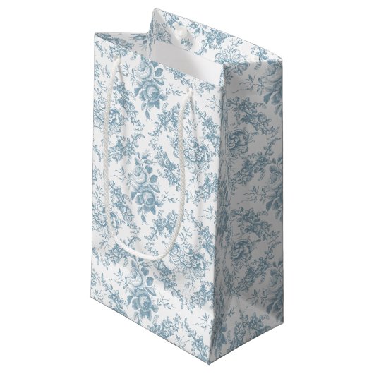 Elegant Engraved Blue and White Floral Toile Klein Cadeauzakje (Voorkant Gekanteld)